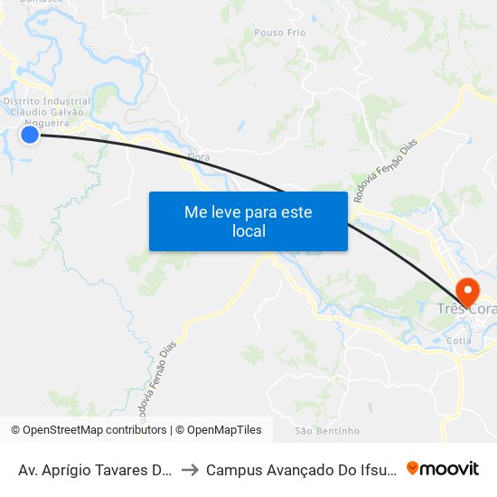 Av. Aprígio Tavares De Souza to Campus Avançado Do Ifsuldeminas map