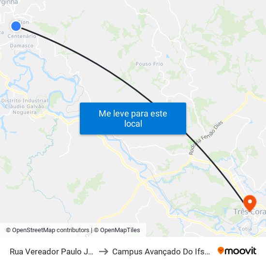 Rua Vereador Paulo Júlio, 235 to Campus Avançado Do Ifsuldeminas map