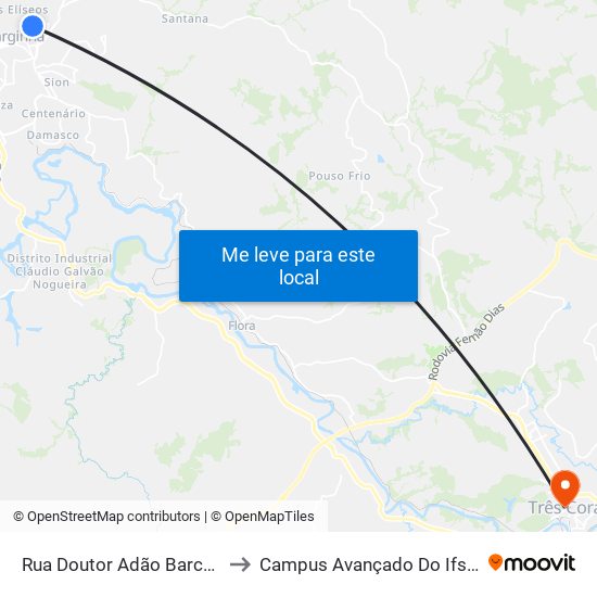 Rua Doutor Adão Barcelona, 250 to Campus Avançado Do Ifsuldeminas map