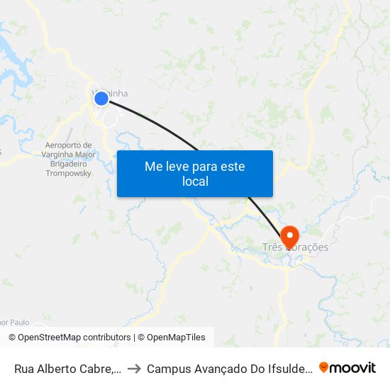 Rua Alberto Cabre, 167 to Campus Avançado Do Ifsuldeminas map