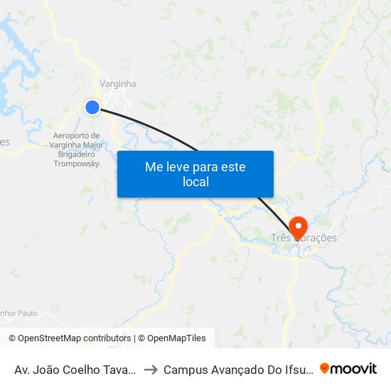 Av. João Coelho Tavares, 627 to Campus Avançado Do Ifsuldeminas map