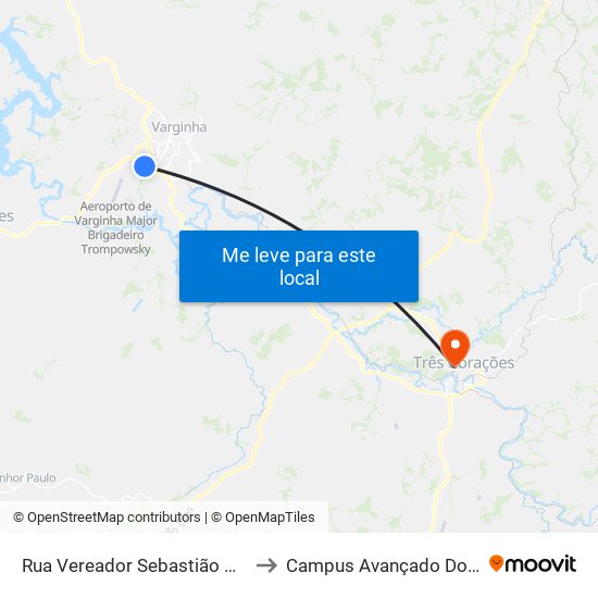Rua Vereador Sebastião Pereira Menezes to Campus Avançado Do Ifsuldeminas map
