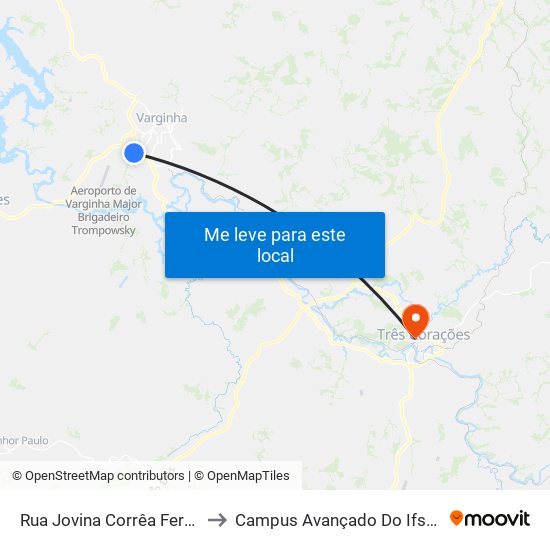 Rua Jovina Corrêa Ferreira, 100 to Campus Avançado Do Ifsuldeminas map