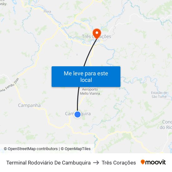 Terminal Rodoviário De Cambuquira to Três Corações map