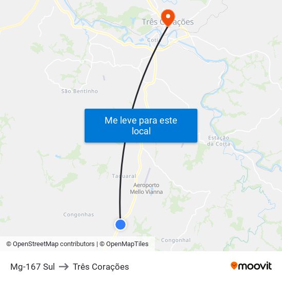 Mg-167 Sul to Três Corações map