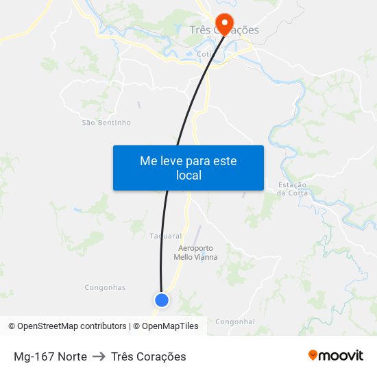 Mg-167 Norte to Três Corações map
