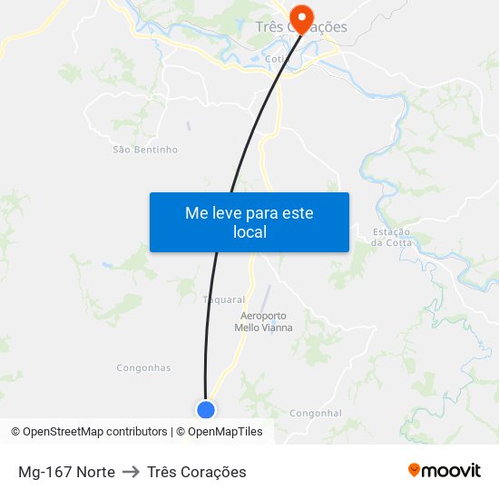 Mg-167 Norte to Três Corações map