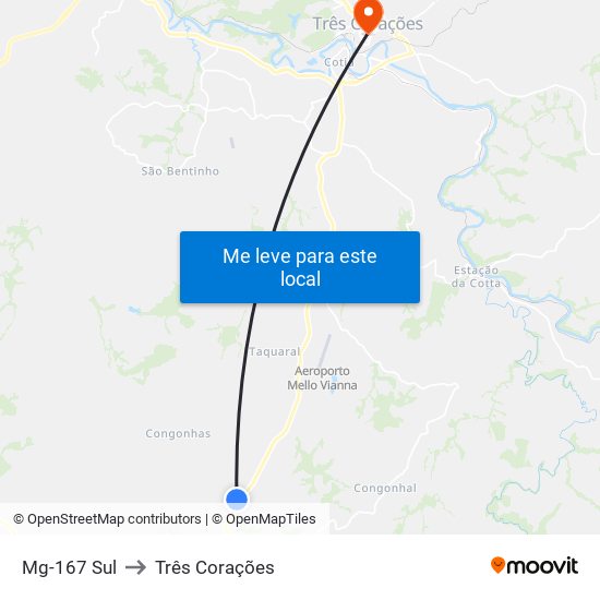 Mg-167 Sul to Três Corações map