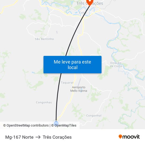 Mg-167 Norte to Três Corações map