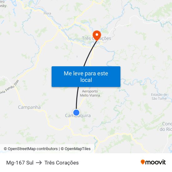 Mg-167 Sul to Três Corações map