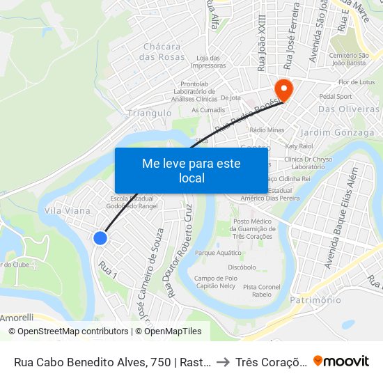 Rua Cabo Benedito Alves, 750 | Rastapé to Três Corações map