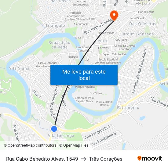 Rua Cabo Benedito Alves, 1549 to Três Corações map