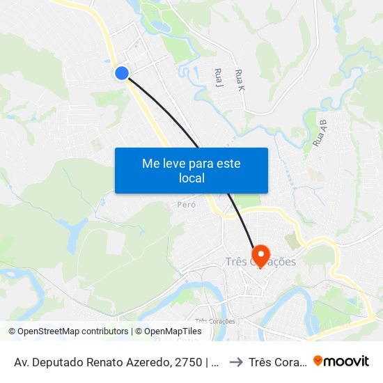 Av. Deputado Renato Azeredo, 2750 | São Cristóvão to Três Corações map