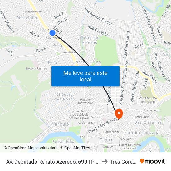 Av. Deputado Renato Azeredo, 690 | Polícia Militar to Três Corações map