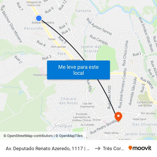 Av. Deputado Renato Azeredo, 1117 | Cive/Bombeiros to Três Corações map