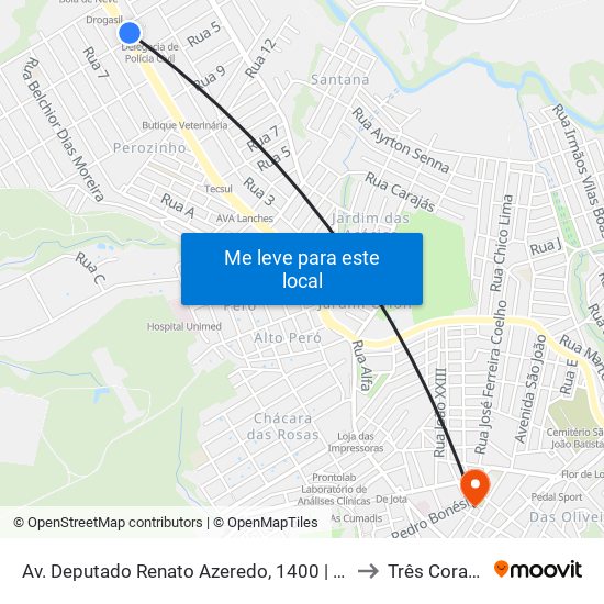 Av. Deputado Renato Azeredo, 1400 | Polícia Civil to Três Corações map