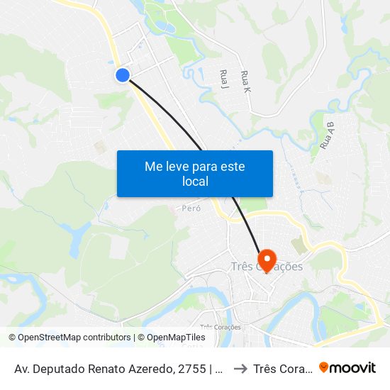 Av. Deputado Renato Azeredo, 2755 | São Cristóvão to Três Corações map