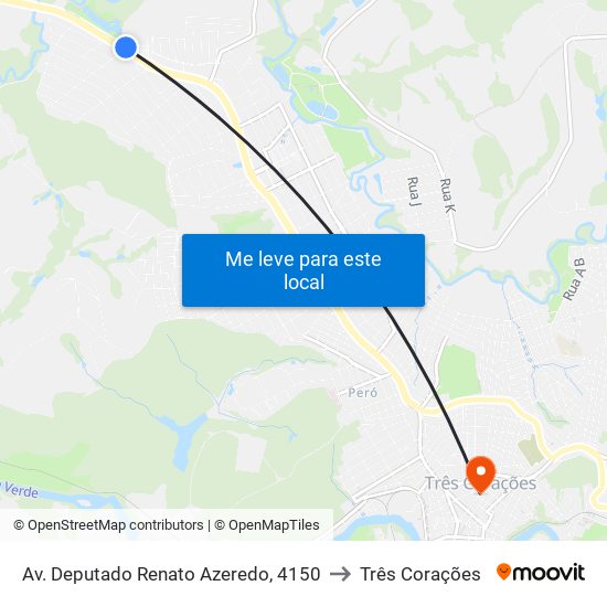 Av. Deputado Renato Azeredo, 4150 to Três Corações map