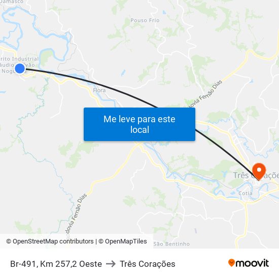 Br-491, Km 257,2 Oeste to Três Corações map