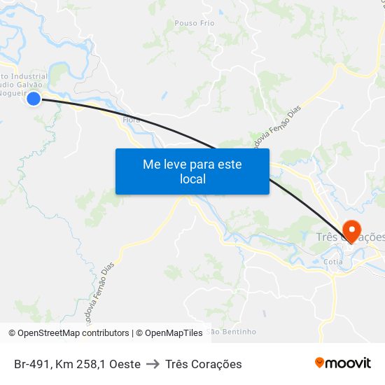 Br-491, Km 258,1 Oeste to Três Corações map