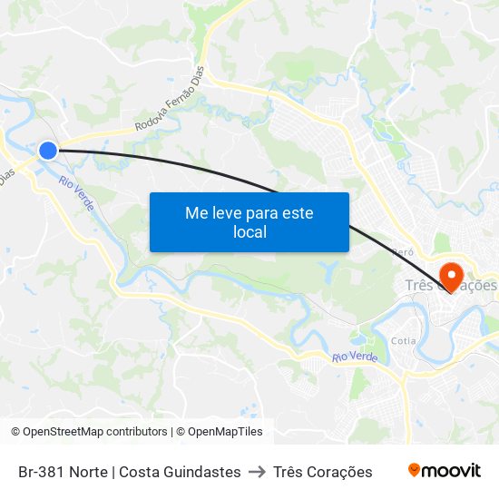 Br-381 Norte | Costa Guindastes to Três Corações map