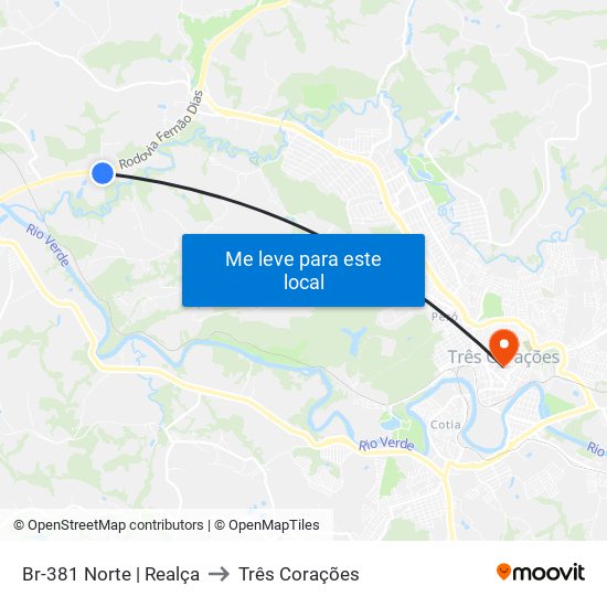 Br-381 Norte | Realça to Três Corações map
