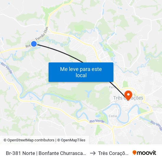 Br-381 Norte | Bonfante Churrascaria to Três Corações map