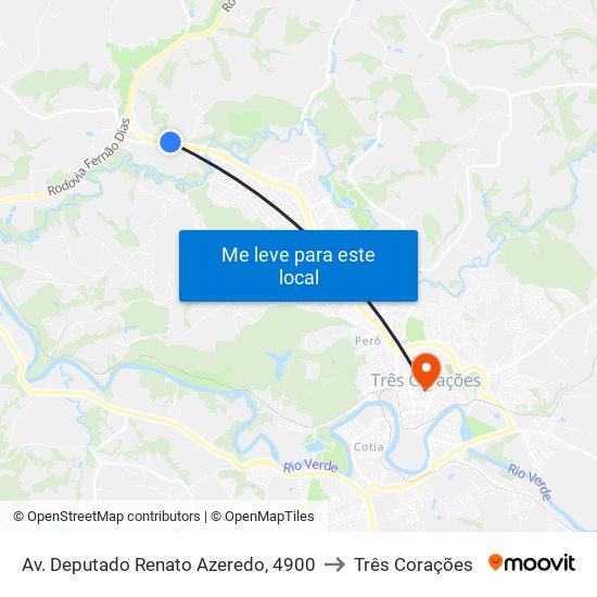 Av. Deputado Renato Azeredo, 4900 to Três Corações map