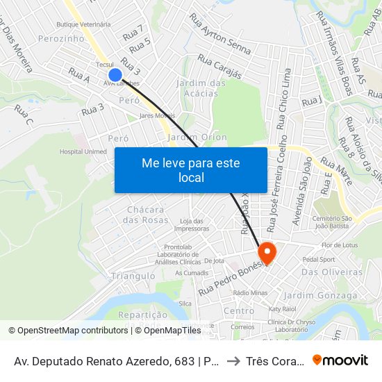 Av. Deputado Renato Azeredo, 683 | Polícia Militar to Três Corações map