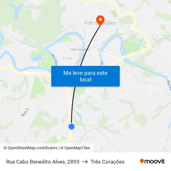 Rua Cabo Benedito Alves, 2893 to Três Corações map