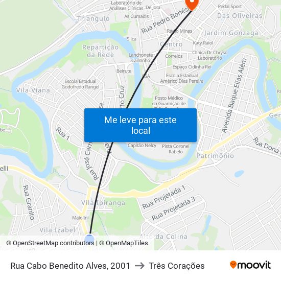 Rua Cabo Benedito Alves, 2001 to Três Corações map