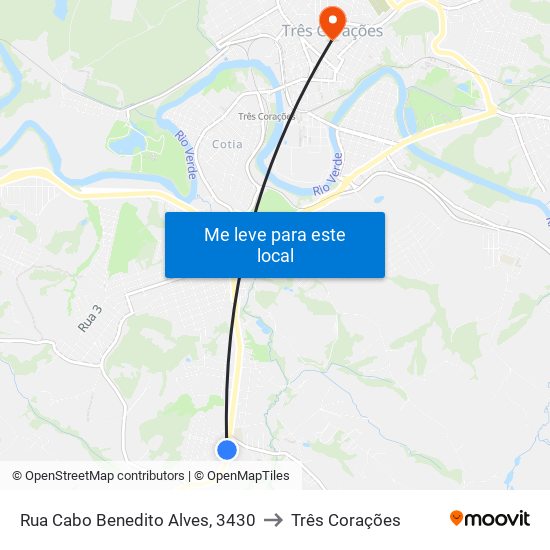 Rua Cabo Benedito Alves, 3430 to Três Corações map