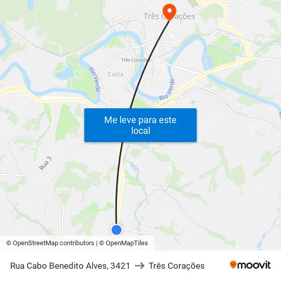 Rua Cabo Benedito Alves, 3421 to Três Corações map