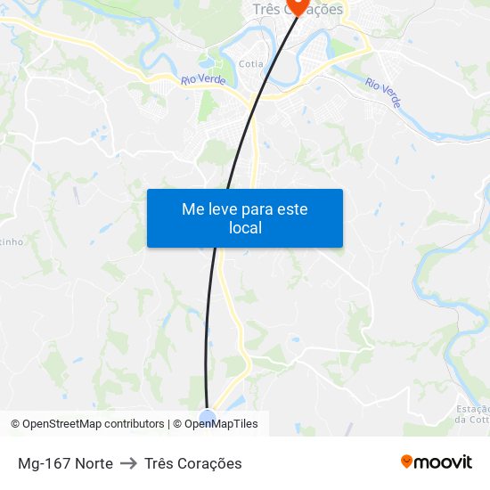 Mg-167 Norte to Três Corações map