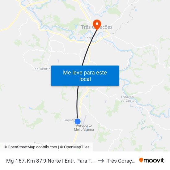 Mg-167, Km 87,9 Norte | Entr. Para Taquaral to Três Corações map