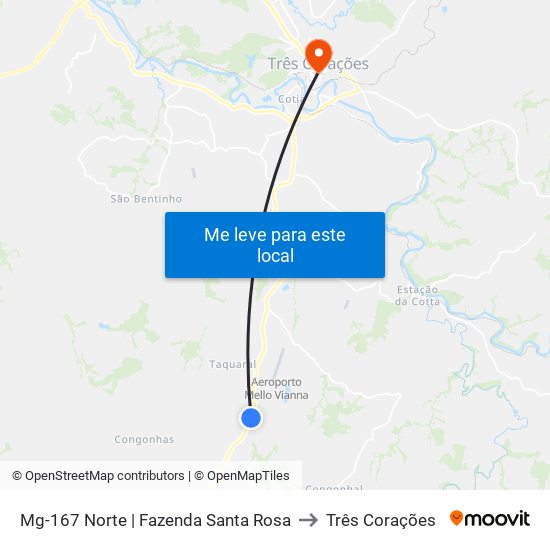 Mg-167 Norte | Fazenda Santa Rosa to Três Corações map