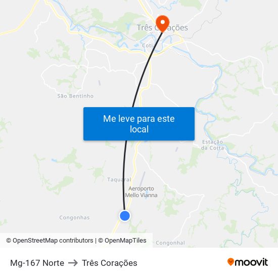Mg-167 Norte to Três Corações map