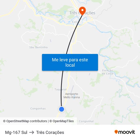 Mg-167 Sul to Três Corações map