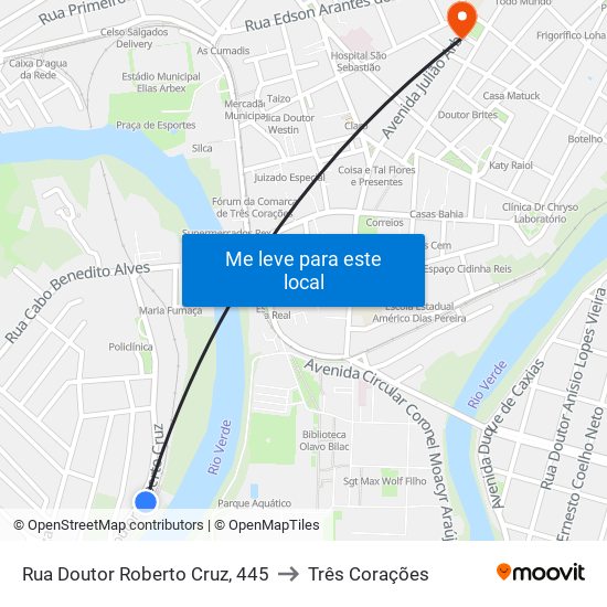 Rua Doutor Roberto Cruz, 445 to Três Corações map