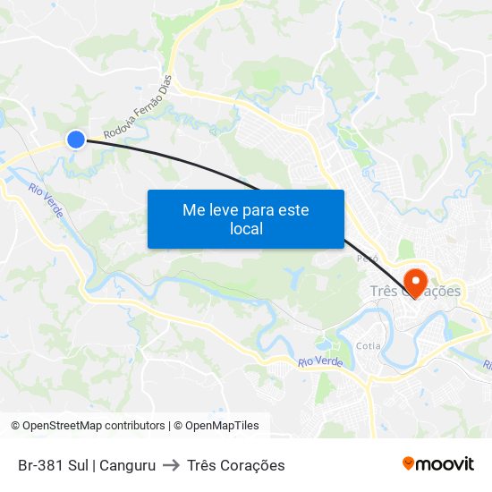 Br-381 Sul | Canguru to Três Corações map