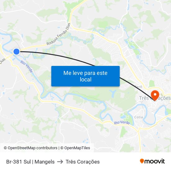 Br-381 Sul | Mangels to Três Corações map