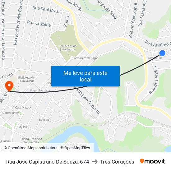 Rua José Capistrano De Souza, 674 to Três Corações map