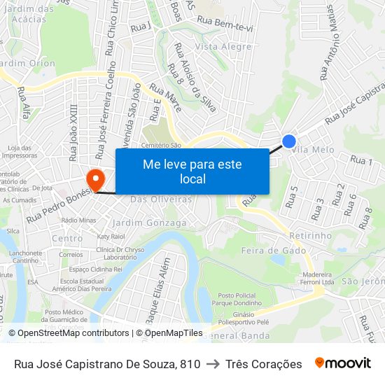 Rua José Capistrano De Souza, 810 to Três Corações map