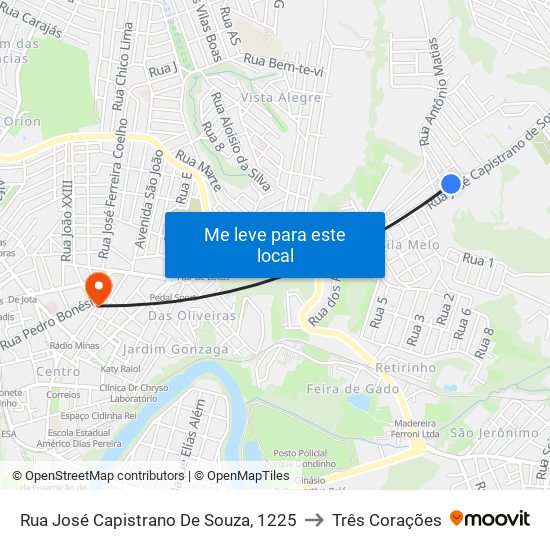 Rua José Capistrano De Souza, 1225 to Três Corações map