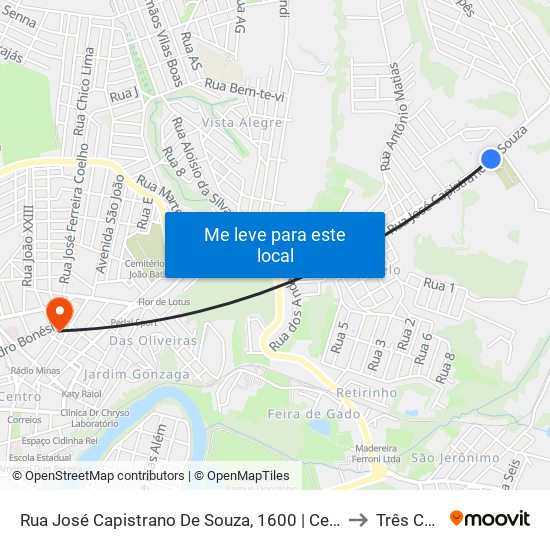 Rua José Capistrano De Souza, 1600 | Cemitério Parque Das Palmeiras to Três Corações map