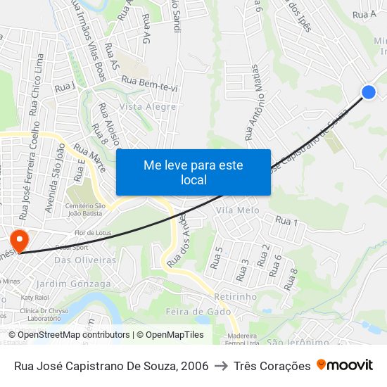 Rua José Capistrano De Souza, 2006 to Três Corações map