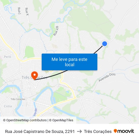 Rua José Capistrano De Souza, 2291 to Três Corações map