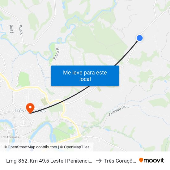 Lmg-862, Km 49,5 Leste | Penitenciária to Três Corações map