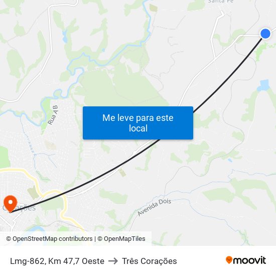 Lmg-862, Km 47,7 Oeste to Três Corações map