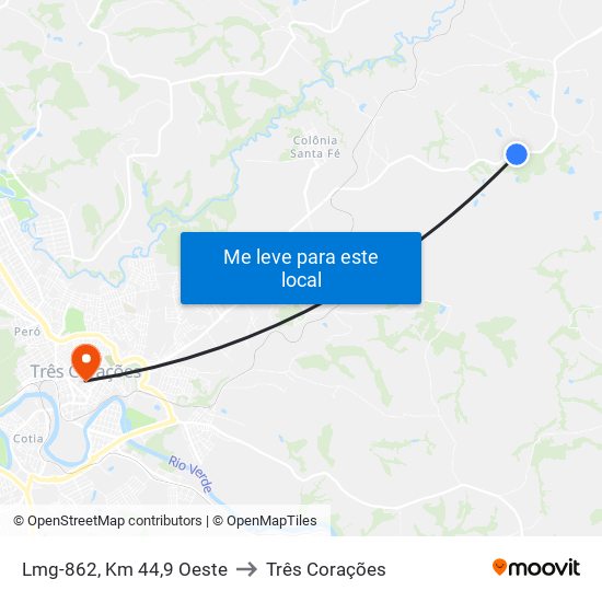 Lmg-862, Km 44,9 Oeste to Três Corações map